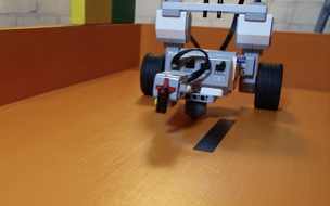 Robot close-up filmed on circuit