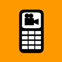 movie camera icon  on a mobile phone screen on a orange background